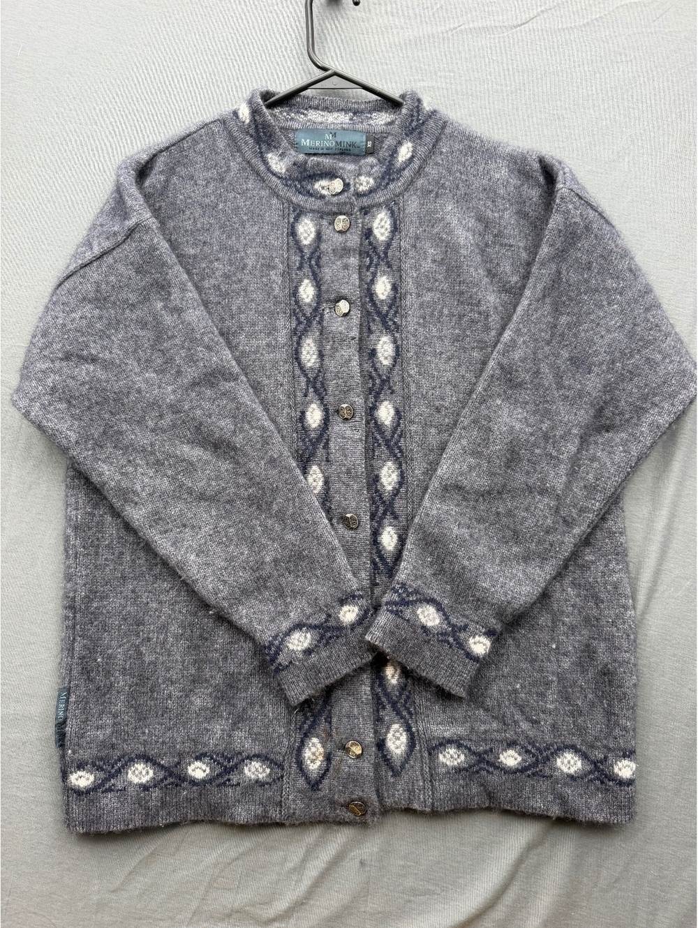 Merino Mink Women's Gray Wool Button-Up Cardigan Sweater Size XS